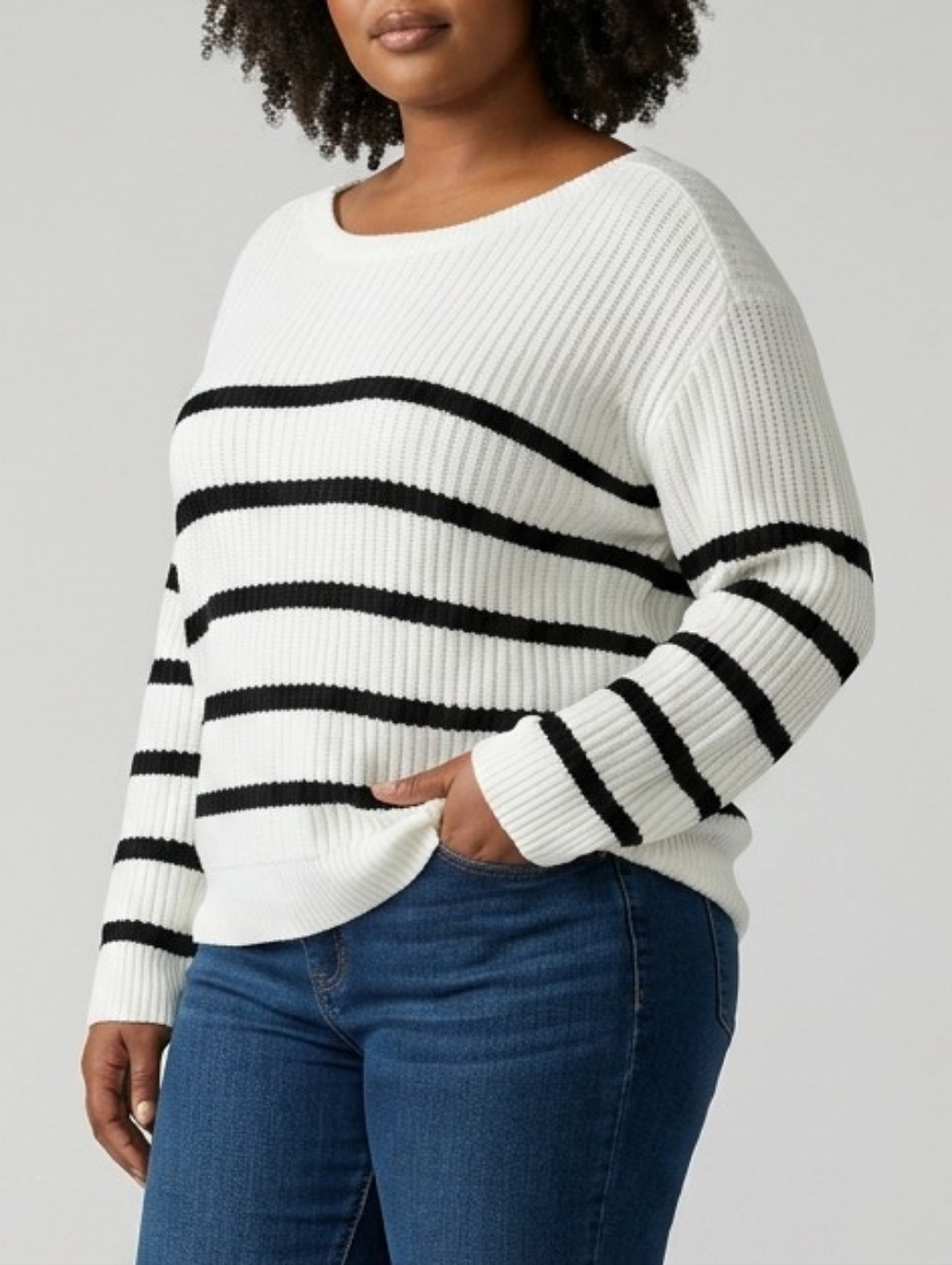 New Ava & Viv White & Black Striped Women's Sweater Size 2X